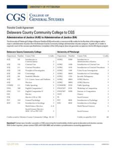 University of Pittsburgh  Transfer Credit Agreement Delaware County Community College to CGS Administration of Justice (AAS) to Administration of Justice (BA)