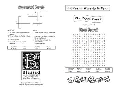 Children’s Worship Bulletin  Matthew 5:1-12 Copyright © Sermons4Kids, Inc. May be reproduced for Ministry Use