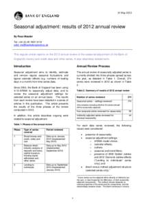 31 May[removed]Seasonal adjustment: results of 2012 annual review By Ross Meader Tel: +[removed]5112 [removed]