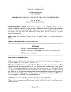 COASTAL CONSERVANCY Staff Recommendation March 25, 2004 DEFOREST & DOMINGUEZ GAP WETLANDS: PRELIMINARY DESIGN File No[removed]Project Manager: Karen C. Bane