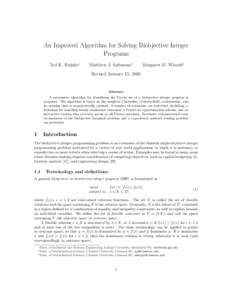 An Improved Algorithm for Solving Biobjective Integer Programs Ted K. Ralphs∗ Matthew J. Saltzman†