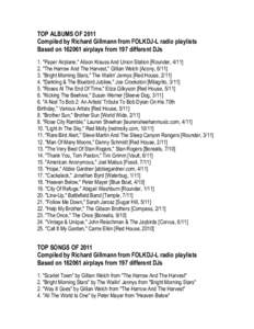 TOP ALBUMS OF 2011 Compiled by Richard Gillmann from FOLKDJ-L radio playlists Based on[removed]airplays from 197 different DJs 1. 