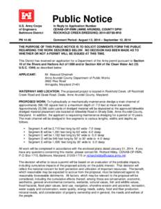 Public Notice U.S. Army Corps of Engineers Baltimore District  In Reply to Application Number