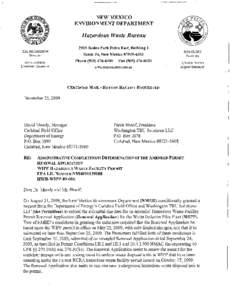 NEW MEXICO ENVIRONMENT DEPARTMENT Hazardous Waste Bureau 2905 Rodeo Park Drive East, Building 1 BILL RICHARDSON