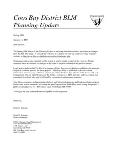 Coos Bay District BLM Planning Update, Spring 2008