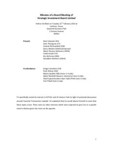 Minutes of a Board Meeting of  Strategic Investment Board Limited    Held at 10.00am on Tuesday 11th February 2014 at  Carleton  House   Gasworks Business Park 