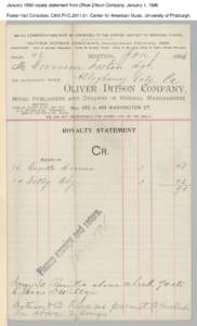 January 1896 royalty statement from Oliver Ditson Company, January 1, 1896 Foster Hall Collection, CAM.FHC[removed], Center for American Music, University of Pittsburgh. 
