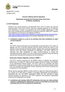 Customs and Excise Department 香港海關 Circular MSSB/FATF_01March 2015