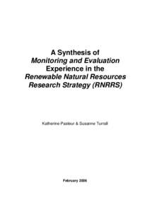 A Synthesis of Monitoring and Evaluation Experience in the Renewable Natural Resources Research Strategy (RNRRS)