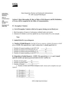 Grain Inspection, Packers and Stockyards Administration FY 2001 Annual FOIA Report United States Department of Agriculture