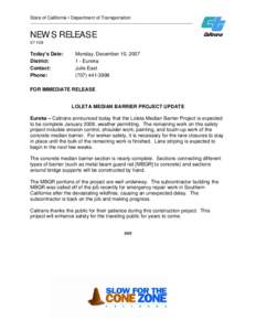 State of California • Department of Transportation  __________________________________________________________ NEWS RELEASE[removed]