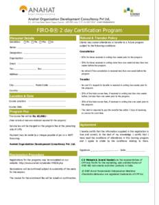 FIRO-B® 2 day Certification Program Refund & Transfer Policy Personal Details Salutation: