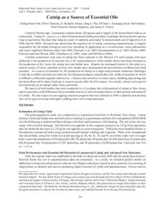 Reprinted from: Issues in new crops and new uses[removed]J. Janick and A. Whipkey (eds.). ASHS Press, Alexandria, VA. Catnip as a Source of Essential Oils Chung-Heon Park, Pierre Tannous, H. Rodolfo Juliani, Qing-Li Wu, W