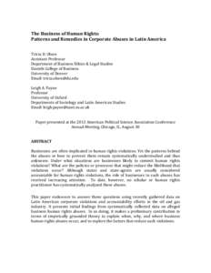  The	
  Business	
  of	
  Human	
  Rights:	
   Patterns	
  and	
  Remedies	
  in	
  Corporate	
  Abuses	
  in	
  Latin	
  America	
     	
  