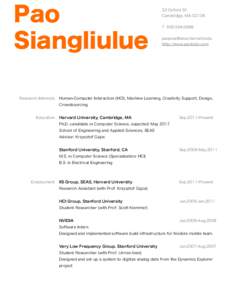 Pao Siangliulue Research Interests 33 Oxford St Cambridge, MA 02138