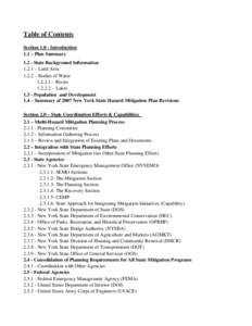 Table of Contents Section[removed]Introduction 1.1 – Plan Summary[removed]State Background Information 1.2.1 – Land Area 1.2.2 – Bodies of Water