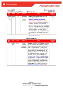 School 1099 Narara Valley High School Bus Route No. School Route