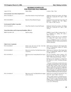 NYS Register/March 22, 2006  Rule Making Activities HEARINGS SCHEDULED FOR PROPOSED RULE MAKINGS