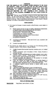 AGENDAS  FOR THE AMARILLO CITY COUNCIL WORK SESSION TO BE HELD ON TUESDAY, JUNE 2, 2015 AT 3:30 P.M. ON THE THIRD FLOOR, ROOM 303, CITY COUNCIL CONFERENCE ROOM, CITY HALL, 509