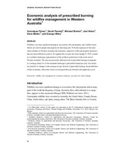 GENERAL TECHNICAL REPORT PSW-GTR-245  Economic analysis of prescribed burning for wildfire management in Western Australia 1 Veronique Florec 2, David Pannell 3, Michael Burton 4, Joel Kelso5,