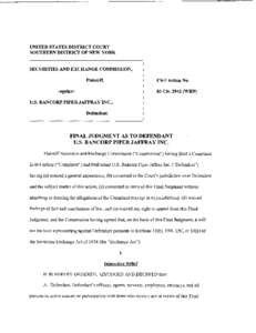 FINAL JUDGMENT AS TO DEFENDANT U.S. BANCORP PIPER JAFFRAY INC.