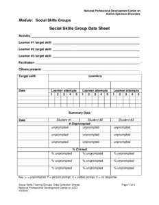 National Professional Development Center on Autism Spectrum Disorders Module: Social Skills Groups  Social Skills Group Data Sheet