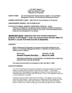 Request For Proposals 2008 R7 Tribal Air Grants - Extended, EPA-R7AWMD[removed]
