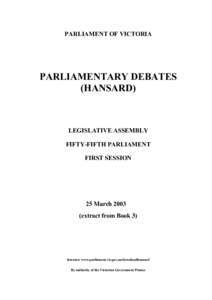 PARLIAMENT OF VICTORIA  PARLIAMENTARY DEBATES (HANSARD)  LEGISLATIVE ASSEMBLY