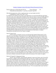 Southern Campaigns American Revolution Pension Statements & Rosters Pension Application of Elijah Meacham W2318 Frances Meacham Transcribed and annotated by C. Leon Harris. Revised 5 Sep[removed]CT