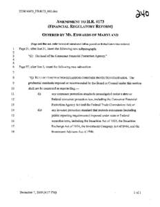 EDWAMD- HR4173[removed]doc  AMENDMENT TO H.R[removed]FINANCIAL REGULATORY REFORM) OFFERED BY Ms. EDWARDS OF MARYLAND [Page and line nos. refer to text of introduced bill as posted on Rules Committee website]