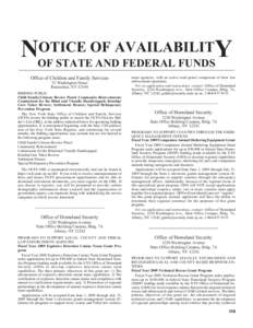 OTICE OF AVAILABILITY NOF STATE AND FEDERAL FUNDS Office of Children and Family Services 52 Washington Street Rensselaer, NY 12144