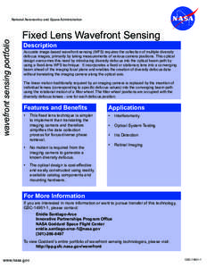 wavefront sensing portfolio  National Aeronautics and Space Administration Fixed Lens Wavefront Sensing Description