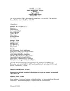 USENIX Association Board of Directors’ Meeting Minutes April 3, 2001 Woodfin Suites Hotel, Emeryville, CA