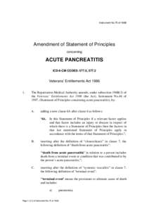 Instrument No.75 of[removed]Amendment of Statement of Principles concerning  ACUTE PANCREATITIS