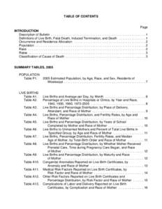 TABLE OF CONTENTS  Page INTRODUCTION Description of Bulletin . . . . . . . . . . . . . . . . . . . . . . . . . . . . . . . . . . . . . . . . . . . . . . . . . . . . . 1 Definitions of Live Birth, Fetal Death, Induced Ter