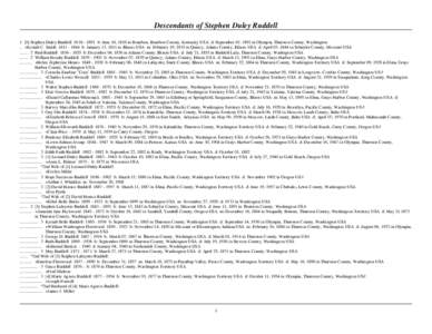 Descendants of Stephen Duley Ruddell[removed]Stephen Duley Ruddell[removed]b: June 16, 1816 in Bourbon, Bourbon County, Kentucky USA d: September 10, 1891 in Olympia, Thurston County, Washington .. +Keziah C. Smith 181