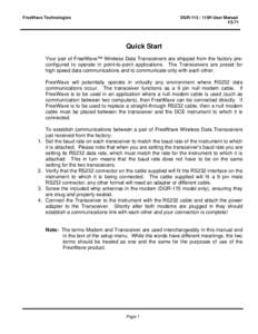 FreeWave Technologies  DGR115H User Manual V3.71  Quick Start