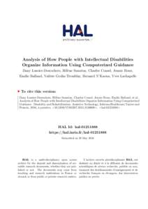 Analysis of How People with Intellectual Disabilities Organize Information Using Computerized Guidance Dany Lussier-Desrochers, H´el`ene Sauz´eon, Charles Consel, Jennie Roux, Emilie Balland, Val´erie Godin-Tremblay, 