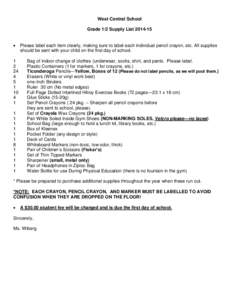 West Central School Grade 1/2 Supply List[removed]  1 2