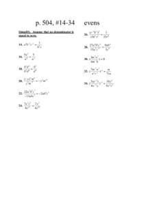 p. 504, #14-34 Simplify. Assume that no denominator is equal to zero. 14. a 0b !2 c !1 =  16.