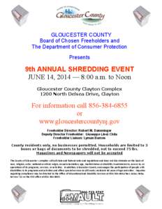 GLOUCESTER COUNTY Board of Chosen Freeholders and The Department of Consumer Protection