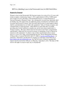 Page 1 of 6  RFP for a Building Lease in the Portsmouth Area for DES Field Office Request for Proposal Wanted to lease in the Portsmouth, NH, Seacoast region, for a term of five (5) years with tenant occupancy commencing