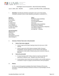    Washington	
  Vaccine	
  Association	
  -­‐	
  Board	
  of	
  Directors	
  Meeting	
  	
   June	
  17,	
  2010,	
  2:00	
  -­‐	
  4:00	
  PM	
    	
  