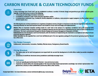 CARBON REVENUE & CLEAN TECHNOLOGY FUNDS Overview A clean technology fund (“tech fund”) can be established to achieve a number of climate change and greenhouse gas (GHG) reduction goals. Typically, a fund may be one o