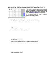 Worksheet for Exploration 16.2: Pendulum Motion and Energy A 4-kg mass is a pendulum bob and undergoes periodic motion (position is given in meters and time is given in seconds). Also shown are bar graphs representing th