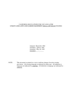 Rulemaking: [removed]California Regulations For 1995 And Later Small Off Road Engines