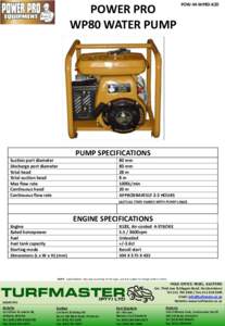 POWER PRO WP80 WATER PUMP POW-M-WP80-R20  PUMP SPECIFICATIONS