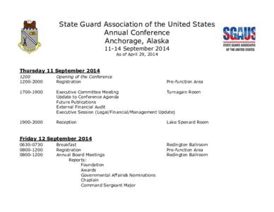 State Guard Association of the United States Annual Conference Anchorage, Alaska[removed]September 2014 As of April 29, 2014