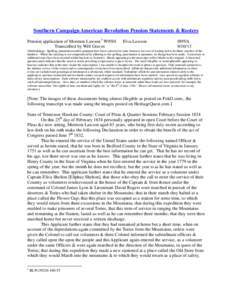 Southern Campaign American Revolution Pension Statements & Rosters Pension application of Mormon Lawson 1 W9501 Transcribed by Will Graves Elva Lawson