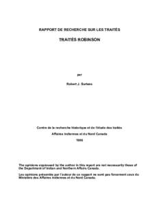 RAPPORT DE RECHERCHE SUR LES TRAITÉS  TRAITÉS ROBINSON par Robert J. Surtees